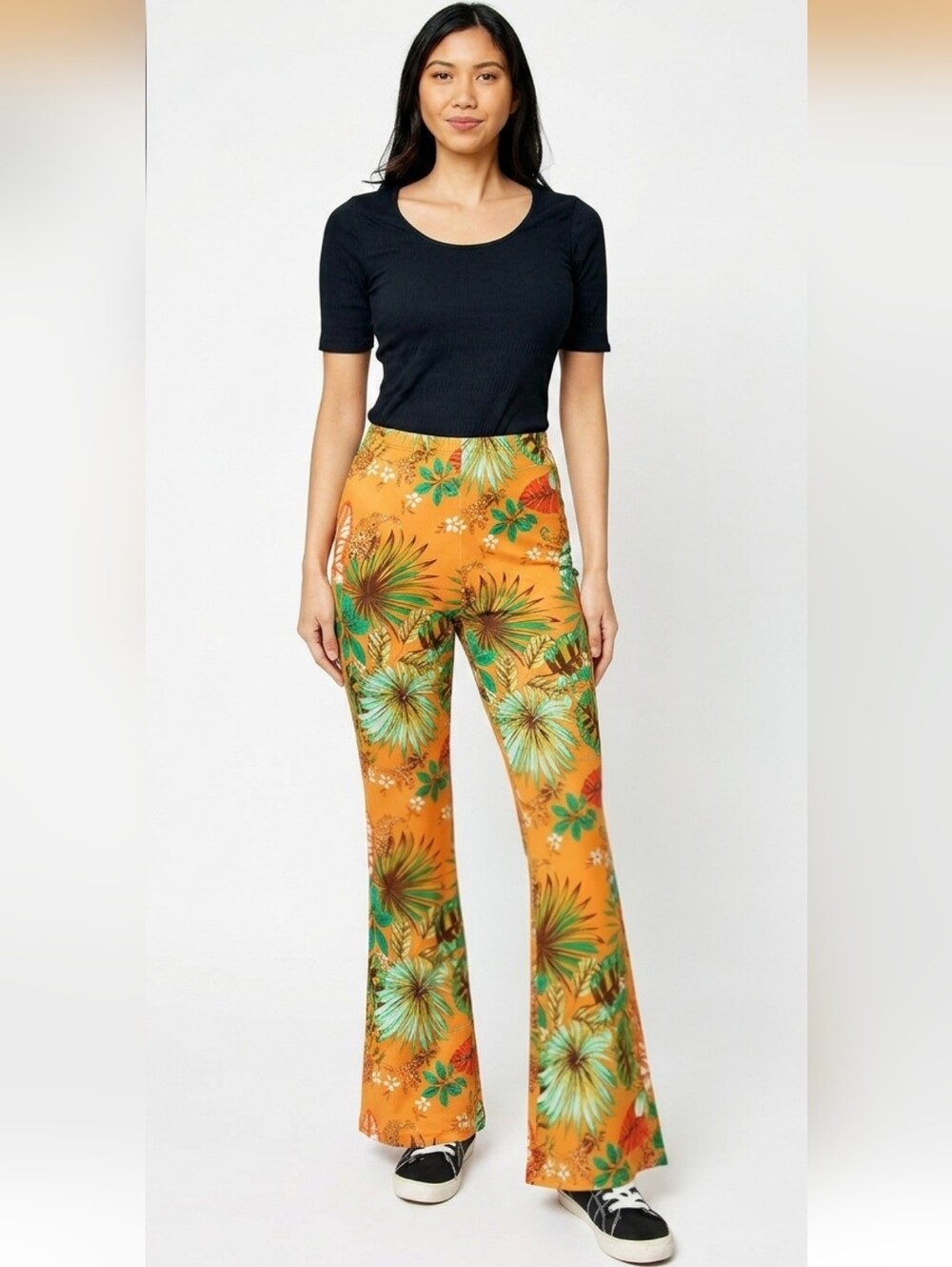 Noflik Women Elastic High Waisted Bell Bottom Flare  Pants w/Side Slits Size Med